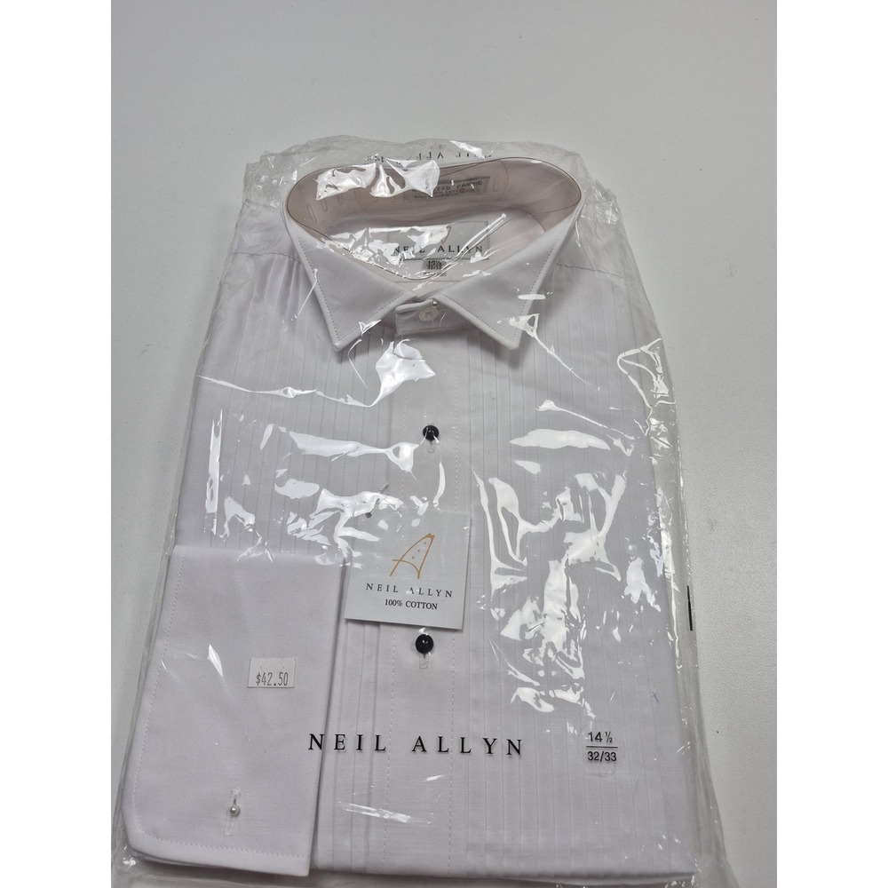 Neil Allyn Dress Shirt Mens 14.5 32/33 White French Cuff Pleated Formal Tuxedo